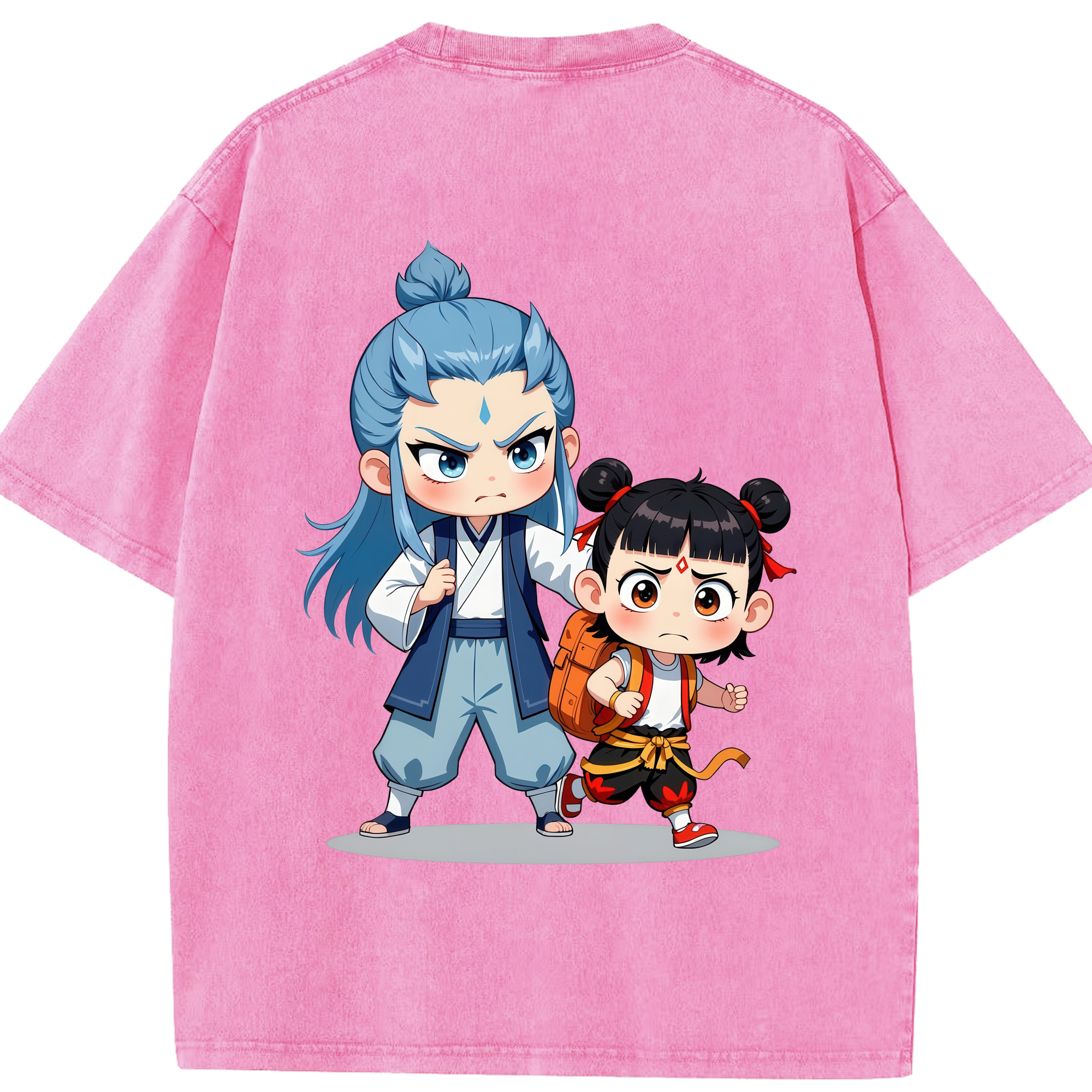 （画像用） Ne Zha 2 ナタ 魔童の大暴れ 綿100% ヴィンテージ風 半袖Tシャツ（背面プリント）